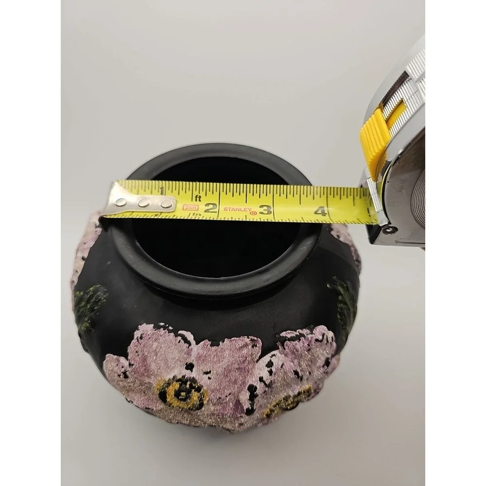 Antique Tiffin Coralene Embossed Handpainted  Poppy Vase Black Satin On Amethyst